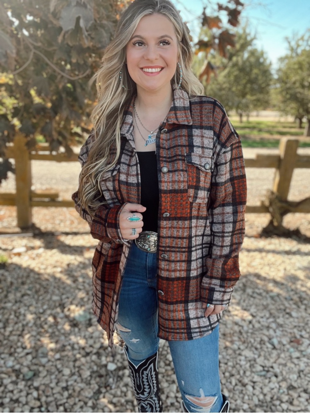 Plaid Shacket Jacket in Rust Check - Women's Oversized Coat